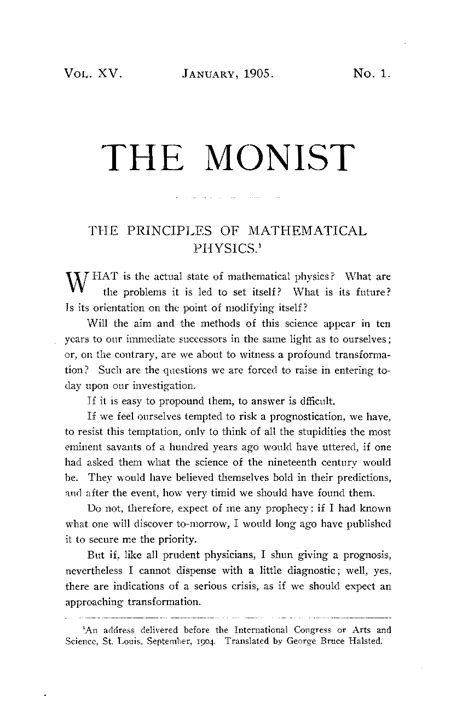 The Principles of Mathematical Physics - Henri Poincaré - The Monist (Philosophy Documentation ...