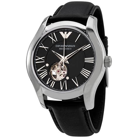 Emporio Armani Automatic Black Dial Black Leather Men's Watch AR60016 ...