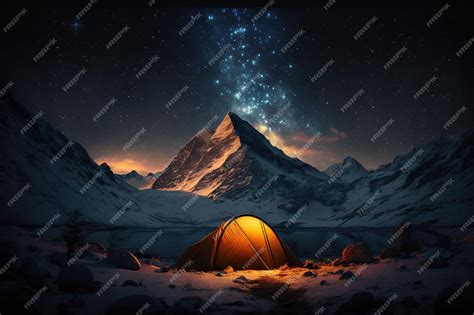 Premium AI Image | Camp in mountain night sky