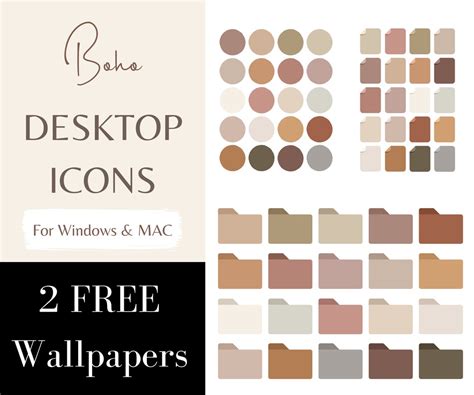 60 BOHO Desktop Folder Icons With 2 Free Wallpaper Organizers for MAC ...