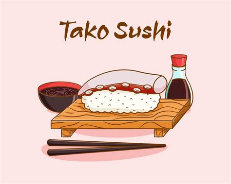 Tako sushi cartoon illustration 16699682 Vector Art at Vecteezy