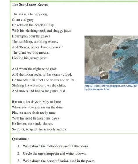 the sea poem by james reeveswrite down the metaphors used in the poem ...