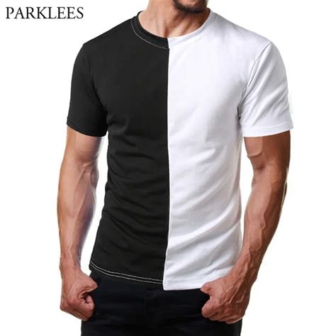 Men Black White Patchwork T Shirt 2018 Brand O neck Short Sleeve T shirt Male Casual Hip Hop Tee ...