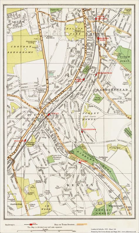 An old map of the South Croydon, Purley, Kenley area, London in 1932 as ...