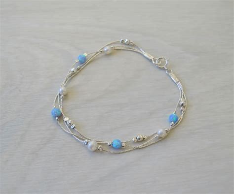 Blue Opal Bracelet Opal Bead Bracelet Opal Silver Bracelet - Etsy