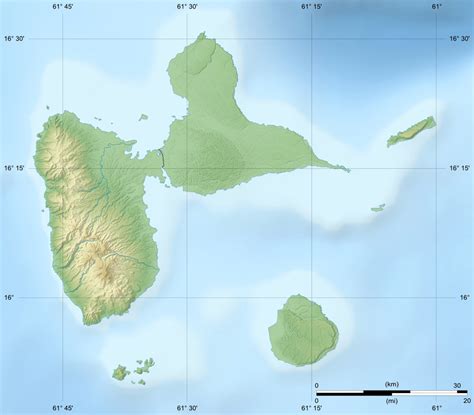 Detailed relief map of Guadeloupe | Guadeloupe | North America | Mapsland | Maps of the World