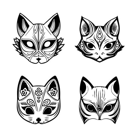 Premium Vector | Cute japanese kitsune mask collection set hand drawn ...