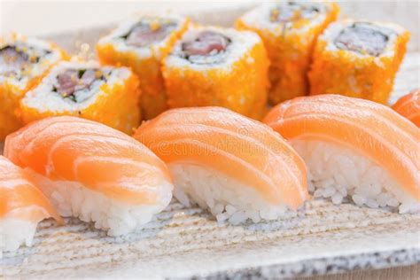 Homemade Sushi with Salmon, Cream Cheese Philadelphia, Japanese Stock Photo - Image of homemade ...