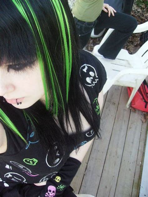 Lime Green Highlights | Neon green hair, Green hair streaks, Black hair with highlights