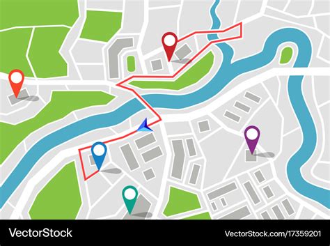 Map with route and gps pointers Royalty Free Vector Image