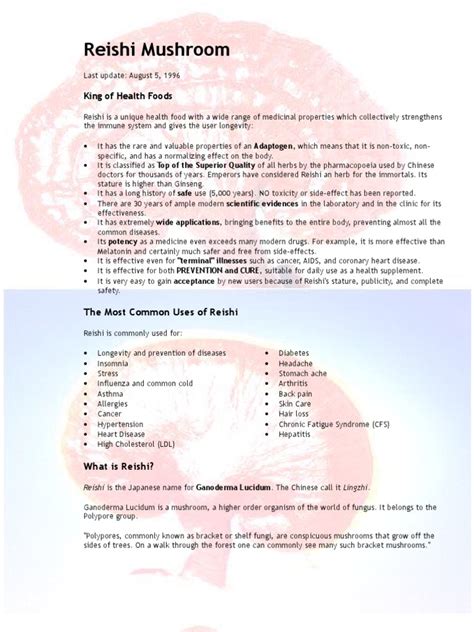 Reishi Mushroom | PDF | Mushroom | Dose (Biochemistry)