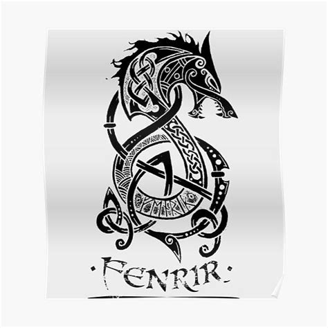 Black Fenrir Wolf Poster by celthammerclub | Nordic tattoo, Norse ...