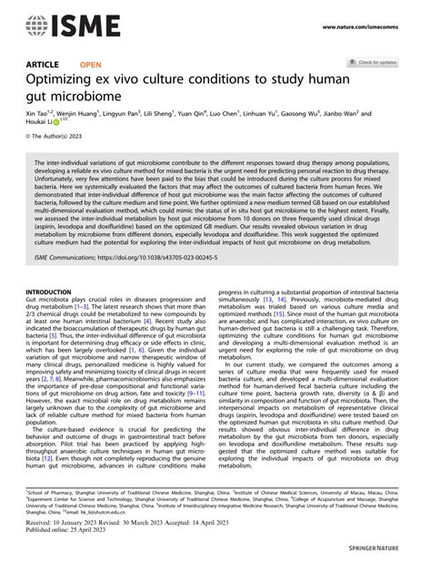 (PDF) Optimizing ex vivo culture conditions to study human gut microbiome