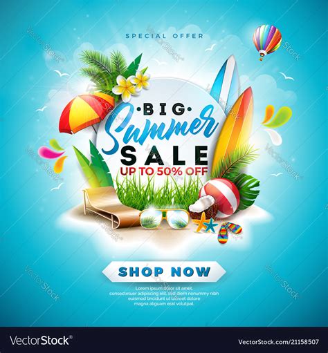 Summer sale design with flower beach holiday Vector Image