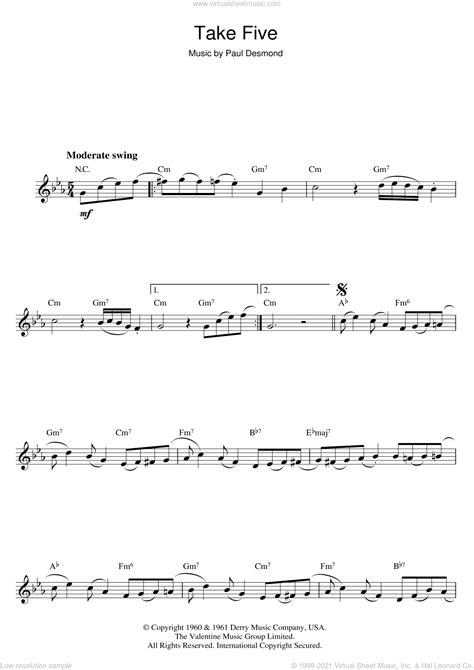 Take Five sheet music for flute solo (PDF-interactive)