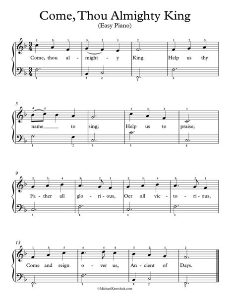 Free Piano Arrangement Sheet Music – Come, Thou Almighty King – Michael ...