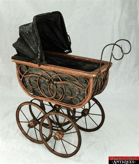 Victorian Baby Doll Carriage Buggy Ornate Wicker Metal Scroll Canvas Fold Canopy | Baby carriage ...