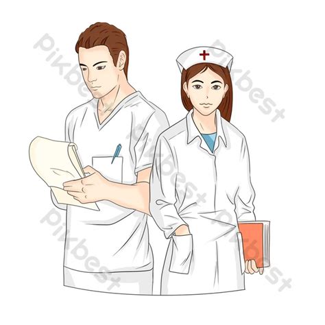 Drawing Cartoon Male And Female Nurse Elements | PSD PNG Images Free ...