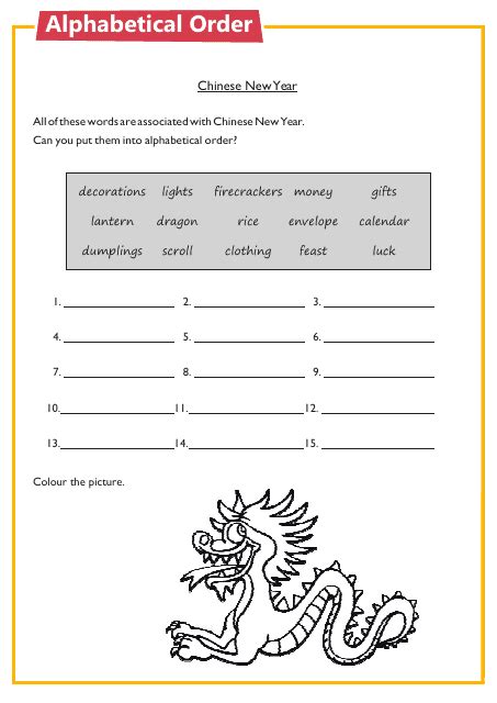 Chinese New Year Worksheet - Alphabetical Order Download Printable PDF ...