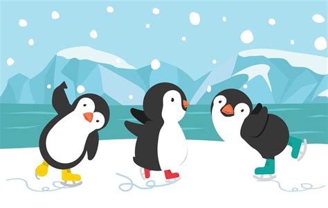 happy Penguin ice skating cartoon background 1975166 Vector Art at Vecteezy