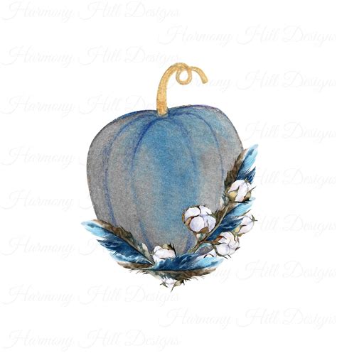 Blue Pumpkin Digital Design, Blue Pumpkin Wall Art, Blue Pumpkin Print, Pumpkin With Cotton and ...