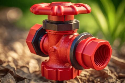 Premium Photo | A closeup shot of the red valve on the pipeline outside the house generative ai