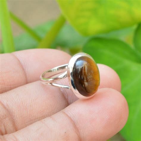 Yellow Tiger Eye Ring Oxidized Ring 925 Silver Rings 10x14 | Etsy