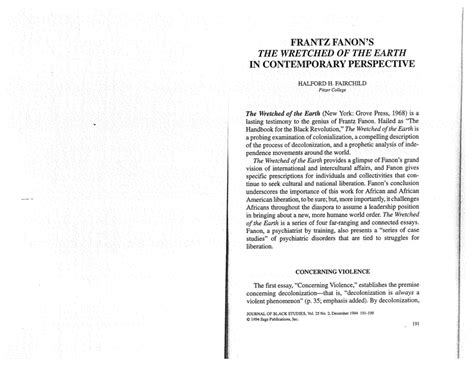 (PDF) Frantz Fanon's the Wretched of the Earth in Contemporary Perspective