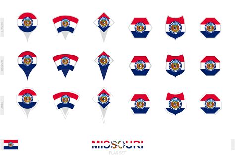 Collection of the Missouri flag in different shapes and with three different effects. 14053329 ...