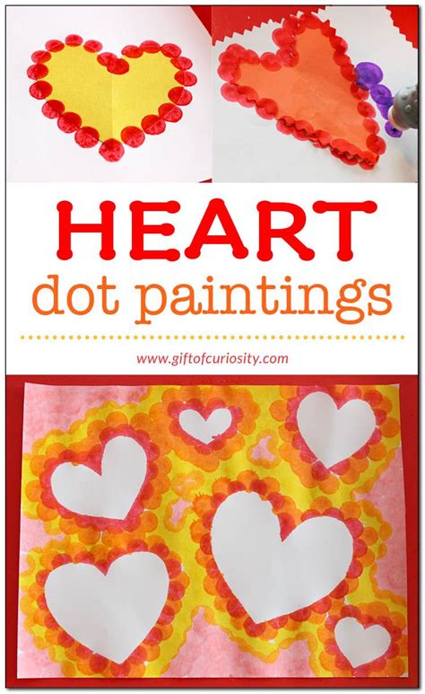 Heart dot paintings using paper resist technique | Valentine art ...