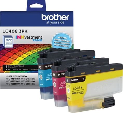 Brother LC406 3PK 3-Pack INKvestment Tank Ink Cartridges Cyan/Magenta/Yellow LC4063PKS - Best Buy