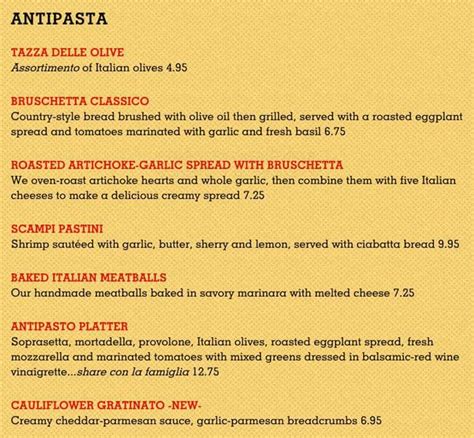 Menu at Pastini restaurant, Tigard, SW Bridgeport Rd B-105