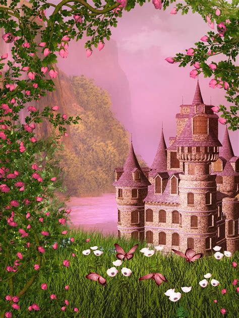 Pink Castle Photo Backdrop Background 5x7 Garden Outdoor Photography Background for Princess ...