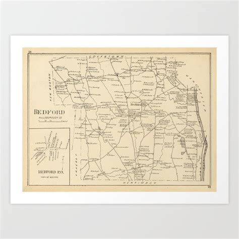 Old Bedford NH Map (1892) Vintage Southern New Hampshire Town Atlas Art Print by BravuraMedia ...