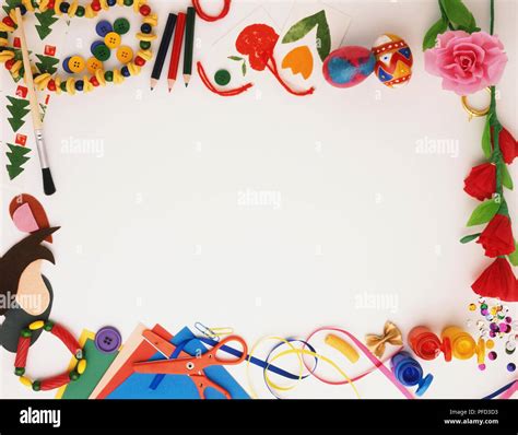 Arts and craft materials arranged in a rectangle Stock Photo - Alamy