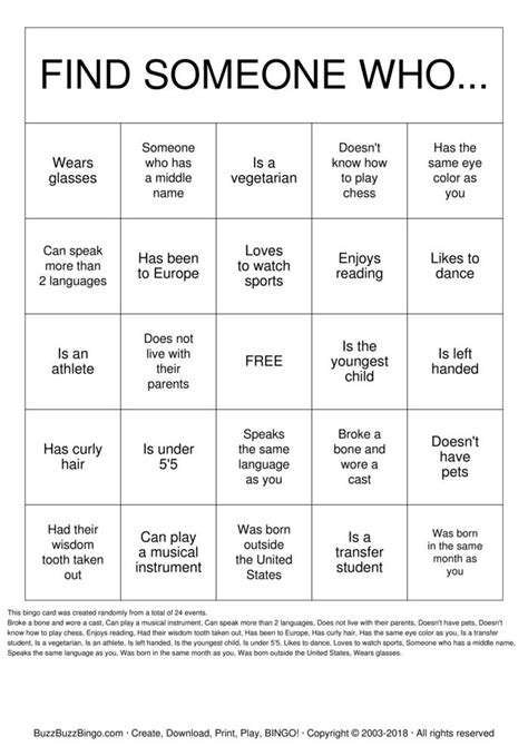 Human Bingo Template