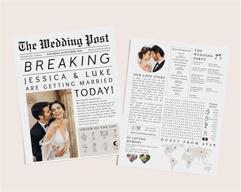 Newspaper Wedding Program Template, Editable Wedding Newspaper Program, Printable Wedding ...