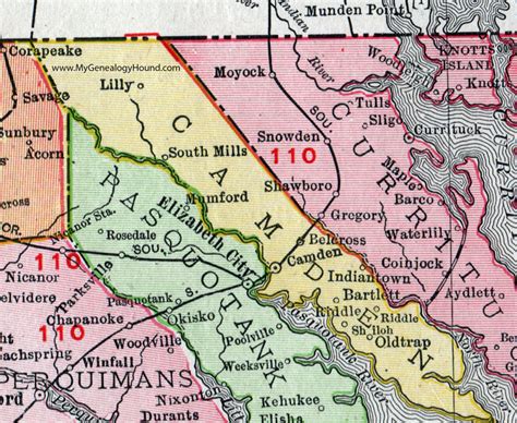 Camden County, North Carolina, 1911, Map, Rand McNally, Shiloh, South Mills, Belcross