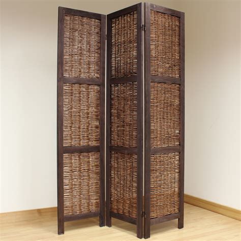Brown 3 Panel Wood Frame Wicker Room Divider Privacy Screen/Separator/Partition | eBay