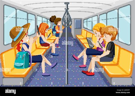 Bus interior with passengers cartoon characters illustration Stock Vector Image & Art - Alamy