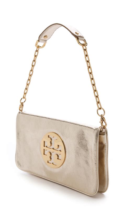 Tory Burch Metallic Reva Oversized Clutch in Gold (Gold/Gold) | Lyst