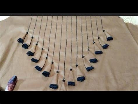 Simple Neckline Embroidery Designs with tassels (machine nalki and firki Embroidery work) - YouTube