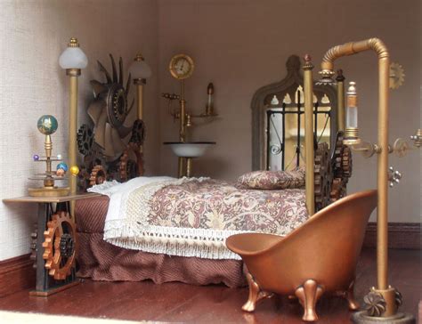 Steampunk miniature bedroom www.theminiaturemaker.co.uk.. I love this ...