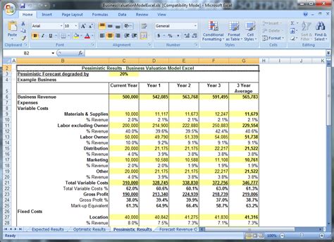 Business Valuation Model Excel 60 - Download, Screenshots