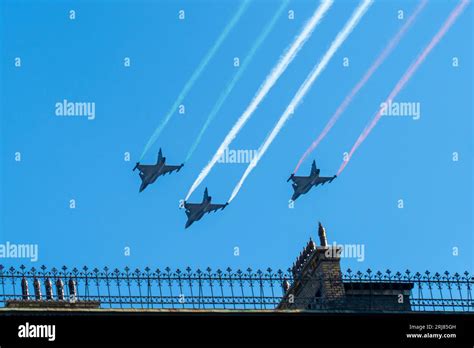 A trio of Gripen fighter jets of the Hungarian Air Force drag Hungarian ...