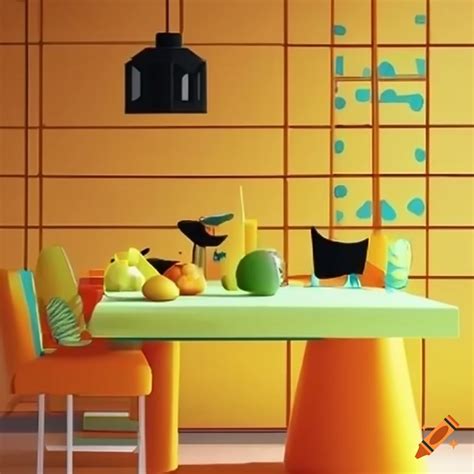 Yellow orange stylish dining table on Craiyon