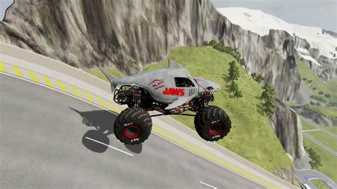 Monster Truck stunts, jumps, crashes, crushing cars, fails - BeamNG - YouTube