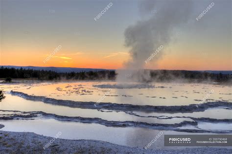 Evening at Great Fountain Geyser, Yellowstone National Park, Wyoming ...