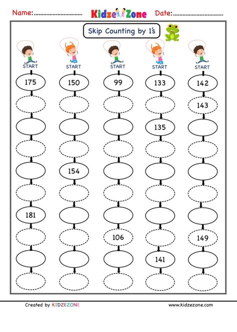 Grade 1 Math Number worksheets - Skip Counting by 1