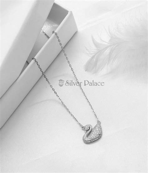 Sterling Silver Swan Design Zircone Stone Necklace - Silver Palace